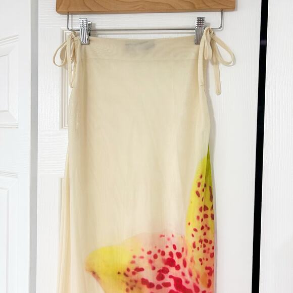 Murci Mesh Maxi Beach Skirt Floral Print Sheer Cover Up White Yellow Pink 2 - Picture 5 of 7